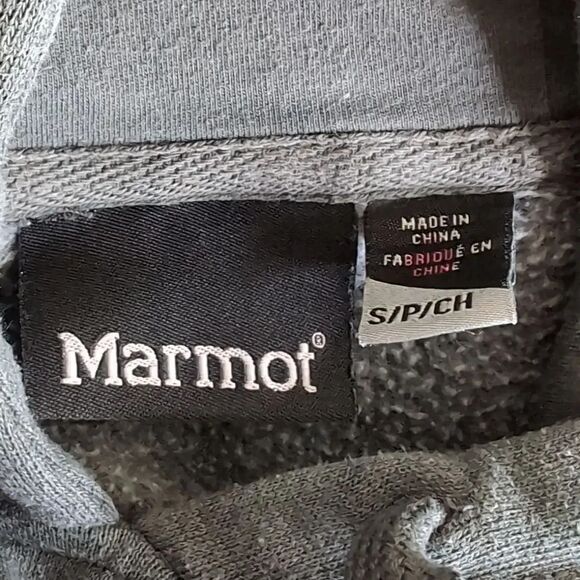 Marmot size Small Gray Blue Hoodie Sweat Shirt with Mountain Logo - Picture 11 of 13